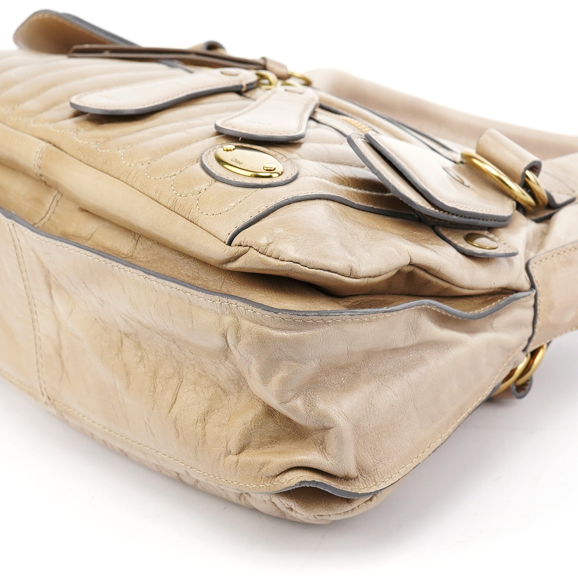 Beige Leather Bay Tote Bag