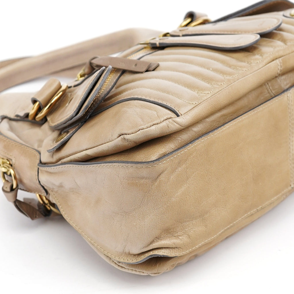 Beige Leather Bay Tote Bag