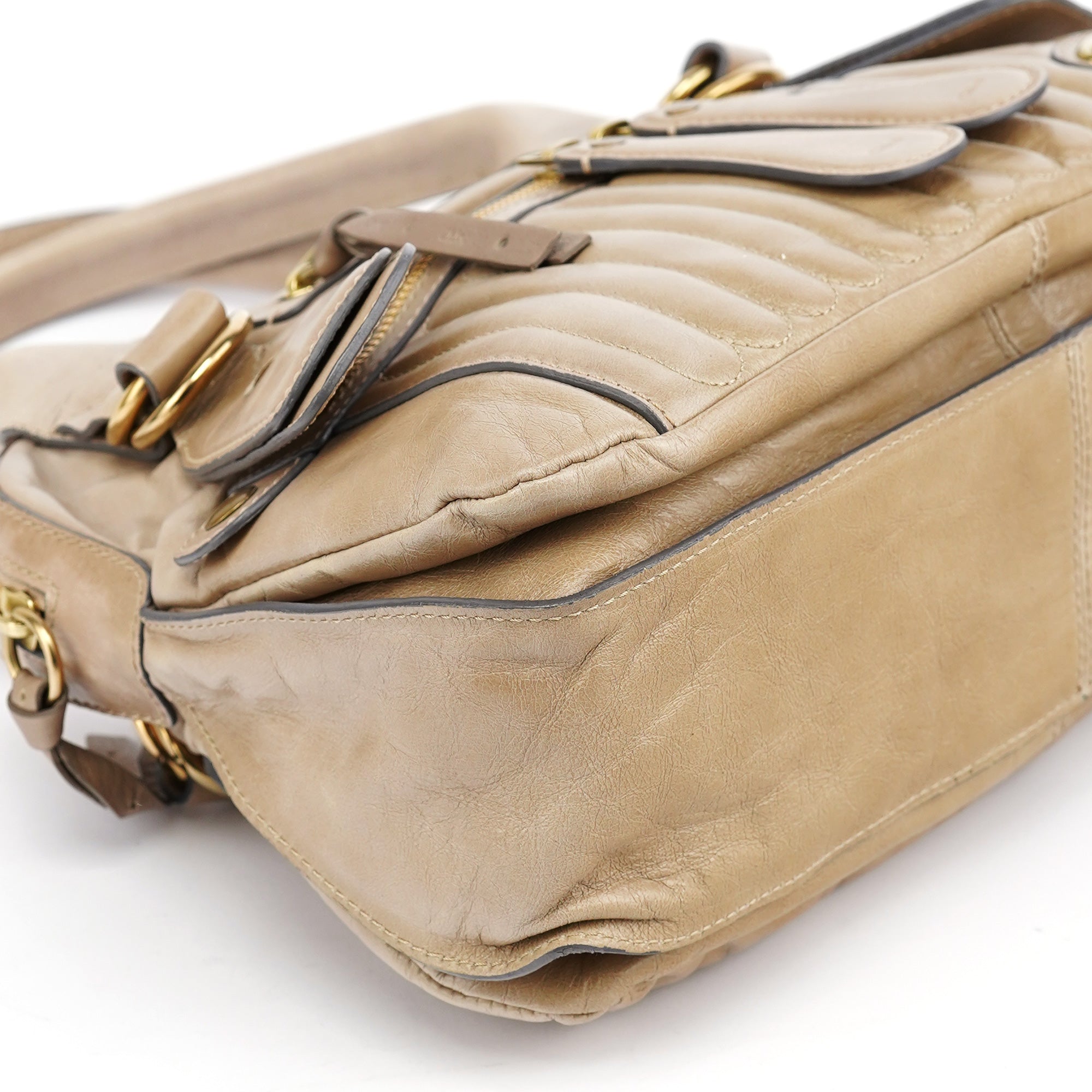 Beige Leather Bay Tote Bag