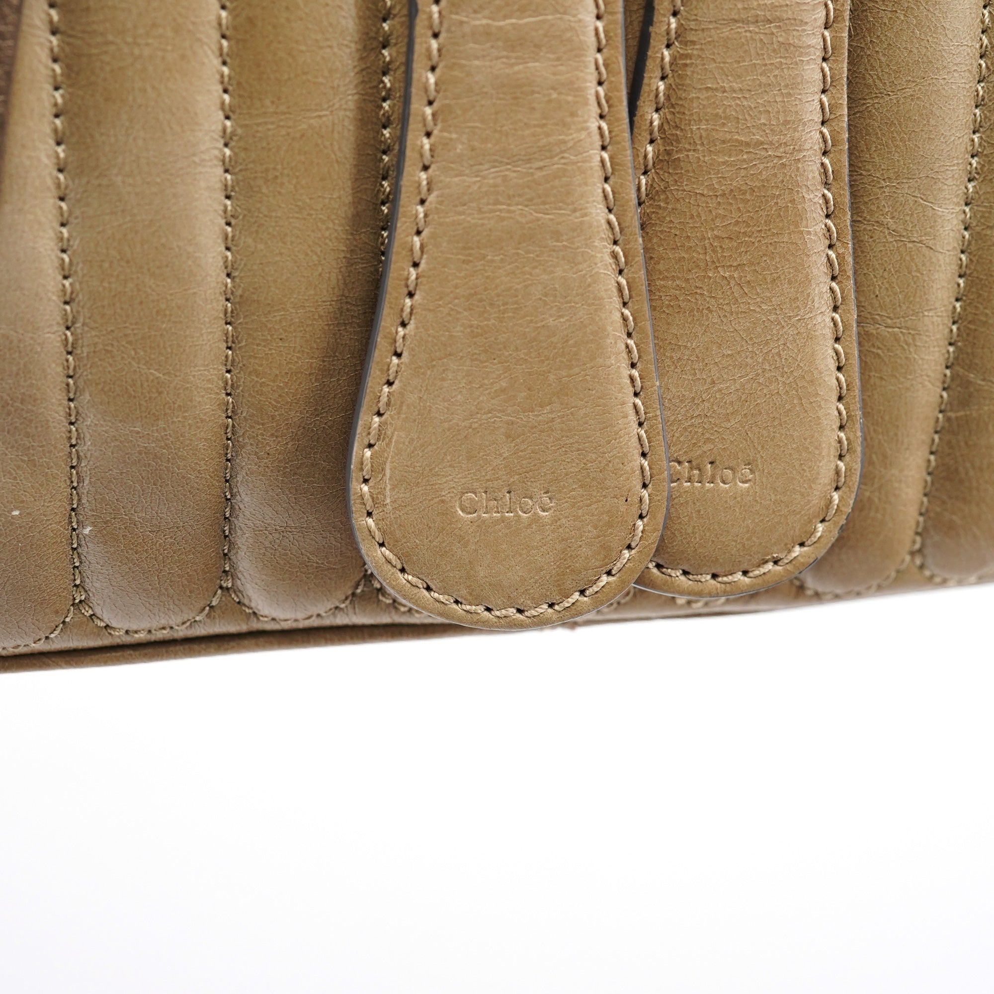 Beige Leather Bay Tote Bag