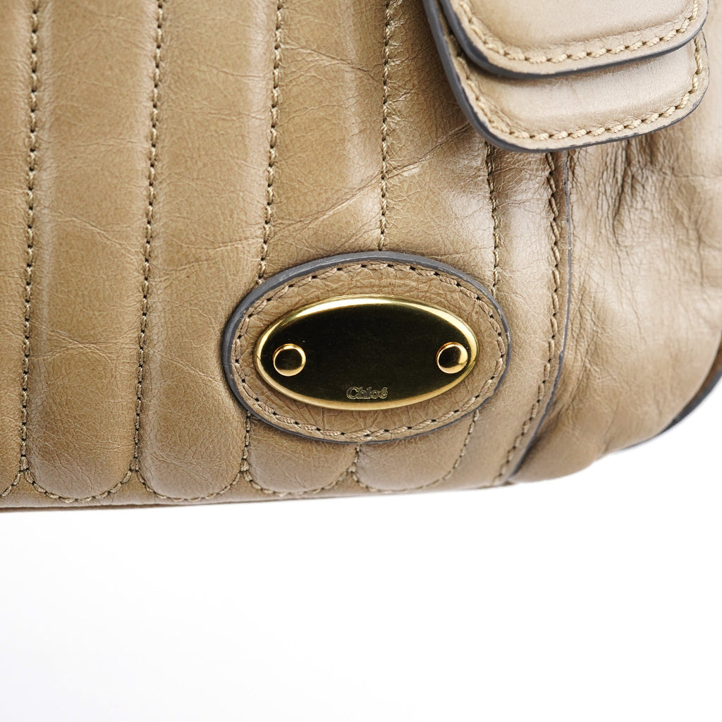 Beige Leather Bay Tote Bag