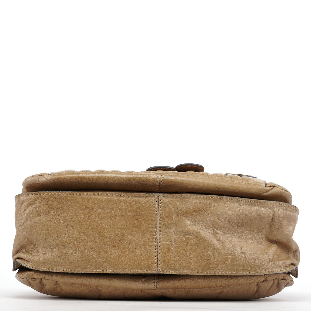 Beige Leather Bay Tote Bag