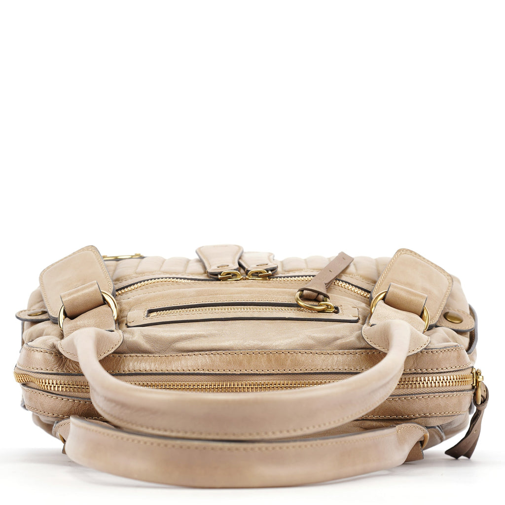Beige Leather Bay Tote Bag