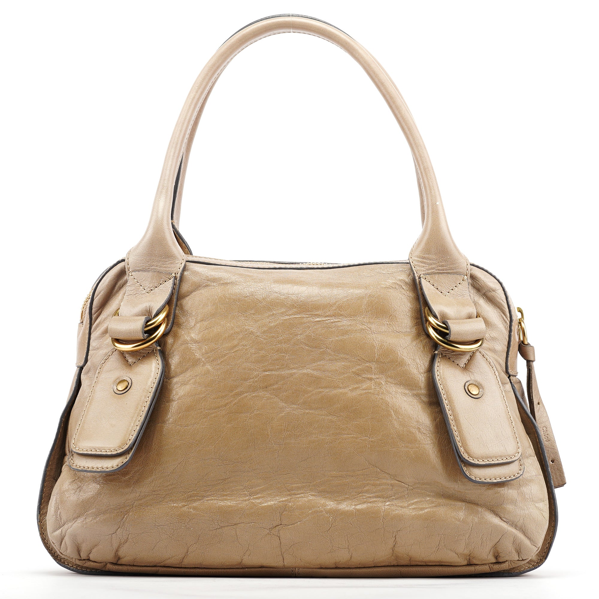 Beige Leather Bay Tote Bag