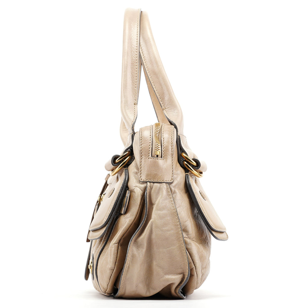 Beige Leather Bay Tote Bag