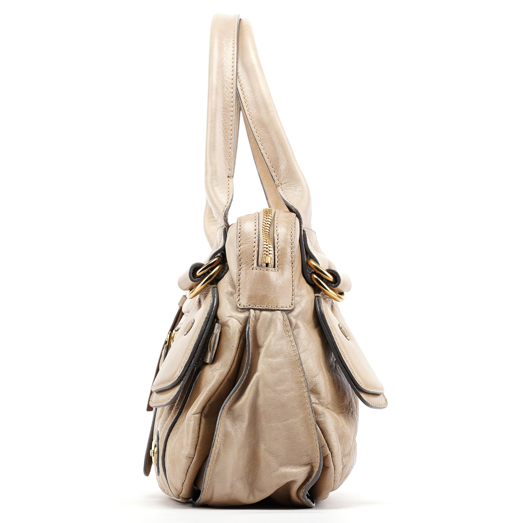 Beige Leather Bay Tote Bag
