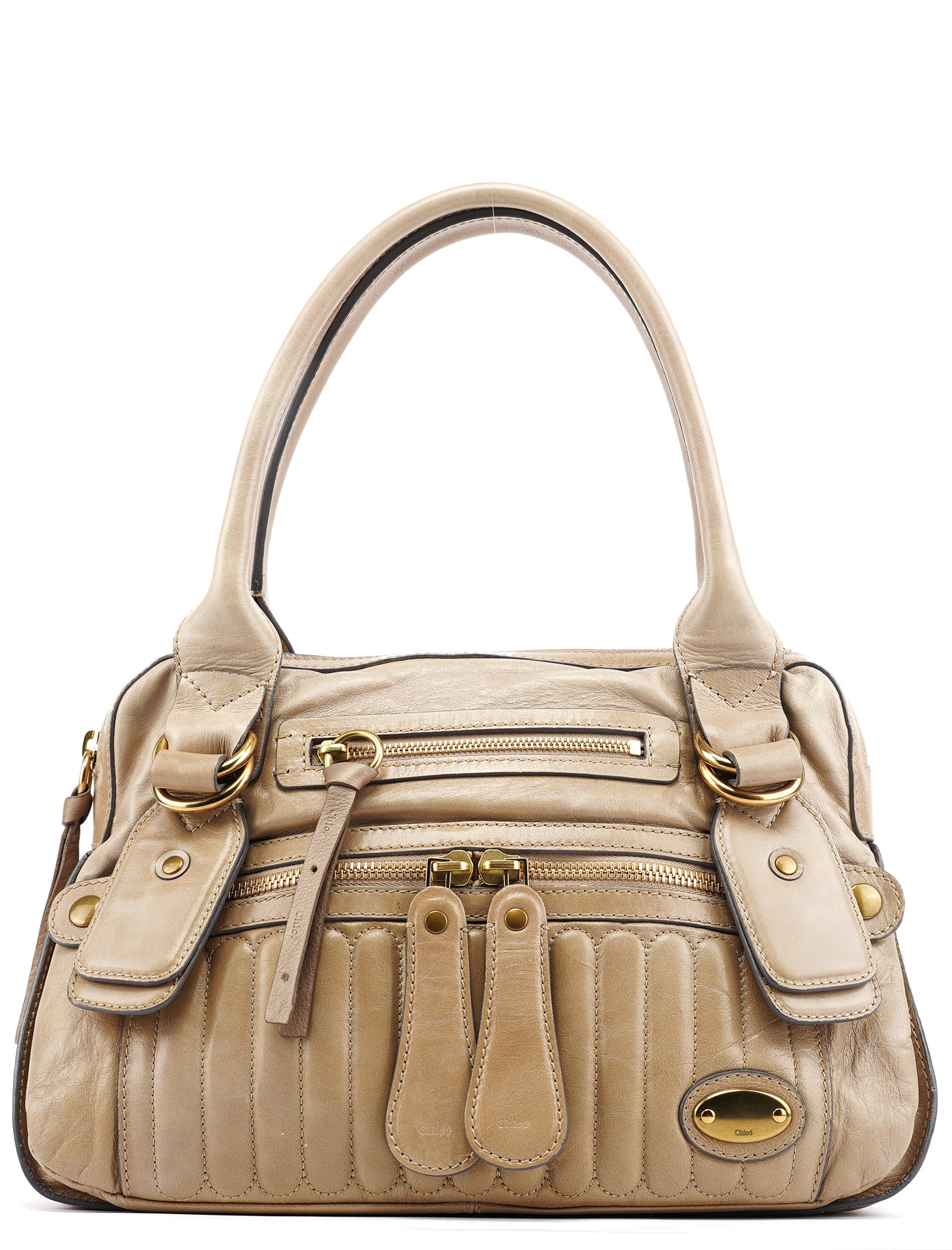 Beige Leather Bay Tote Bag
