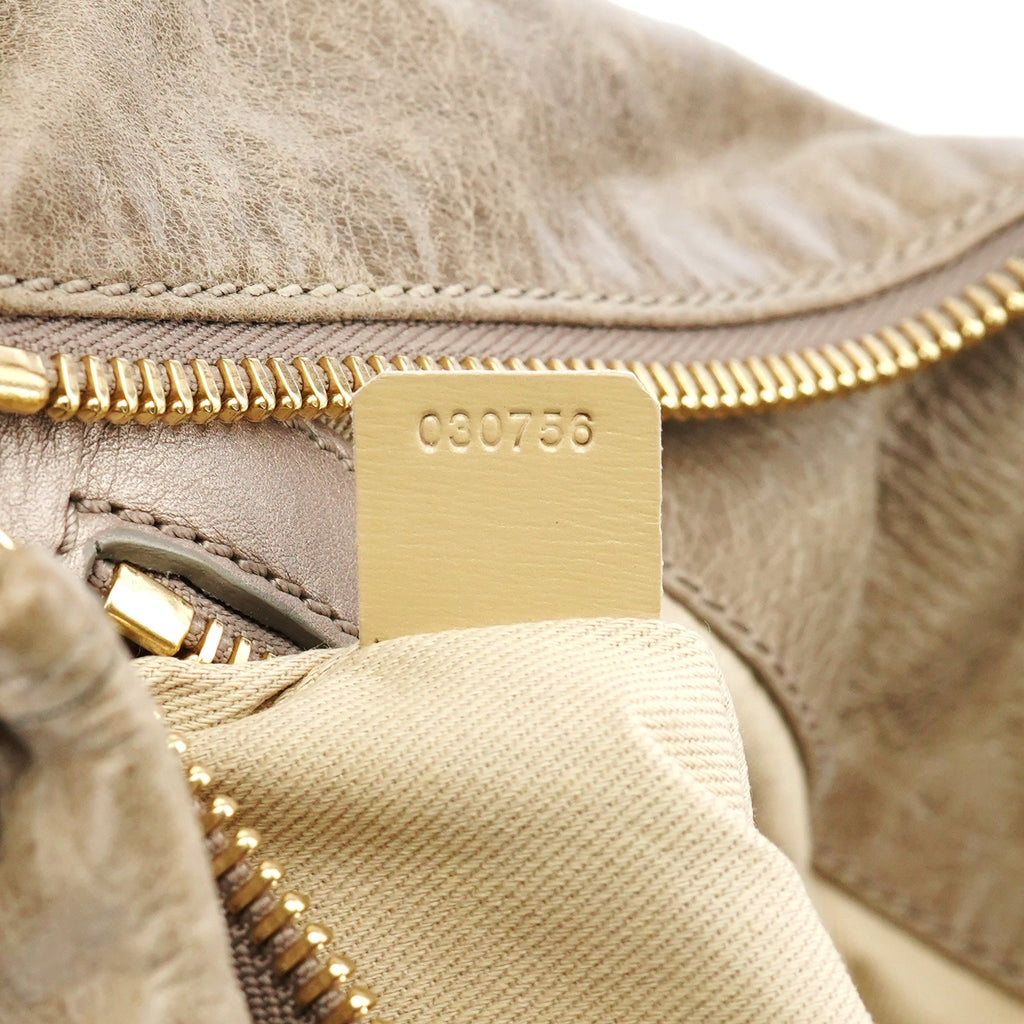 Beige Leather Bay Tote Bag