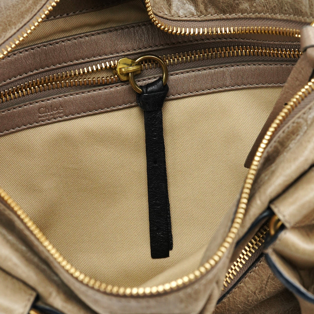 Beige Leather Bay Tote Bag