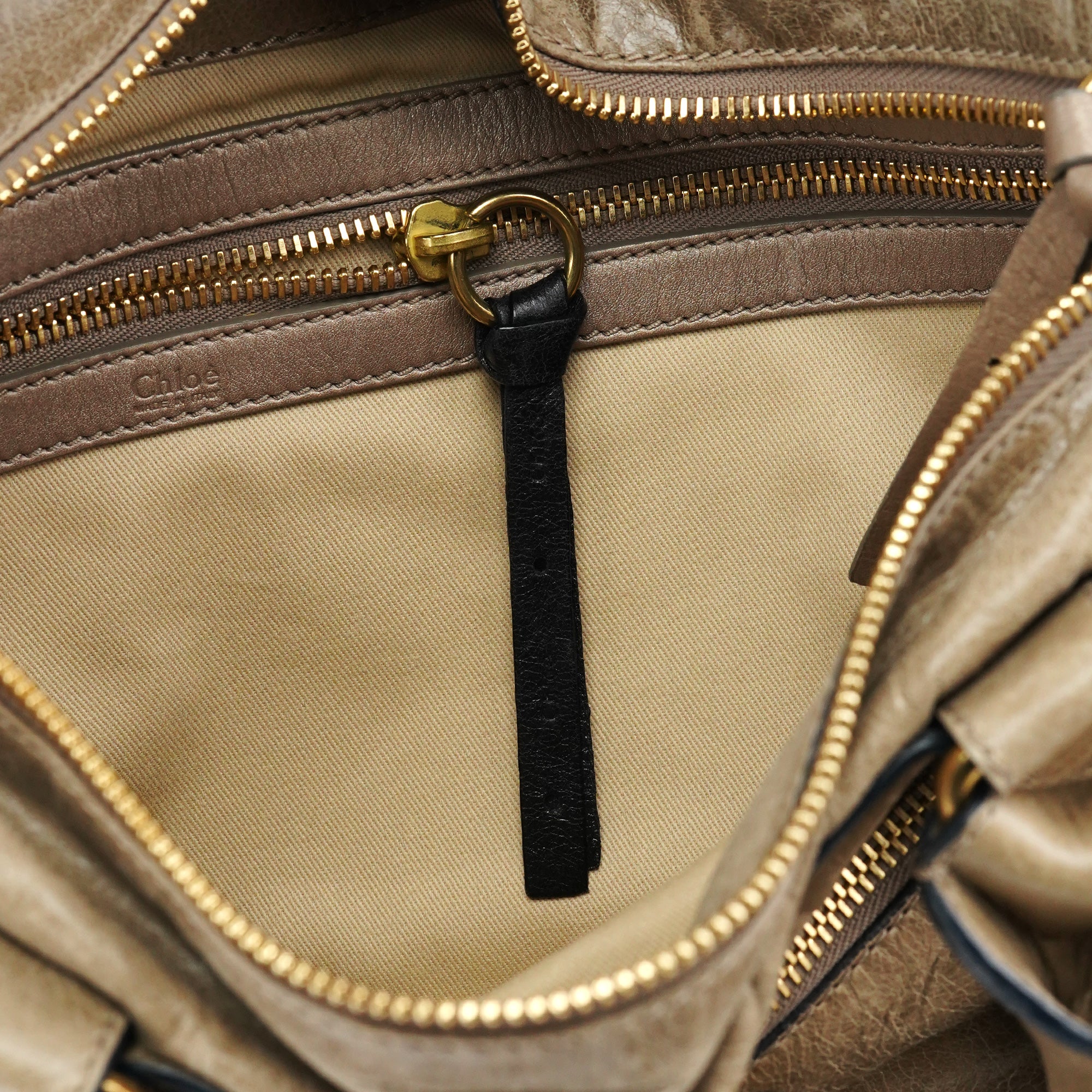 Beige Leather Bay Tote Bag