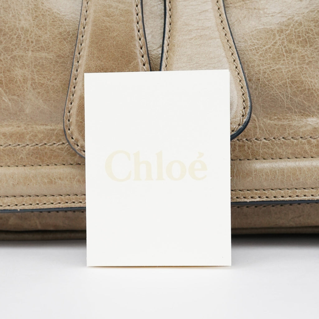 Beige Leather Bay Tote Bag