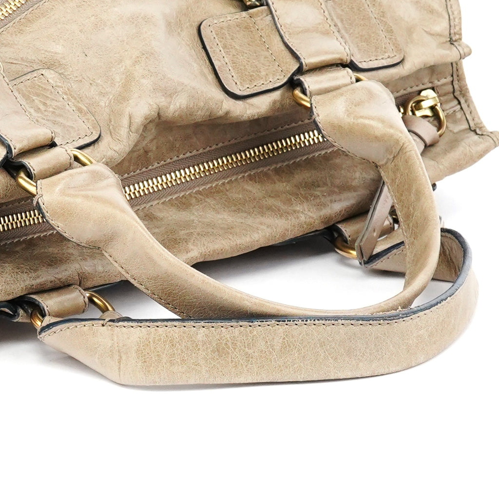Beige Leather Bay Tote Bag