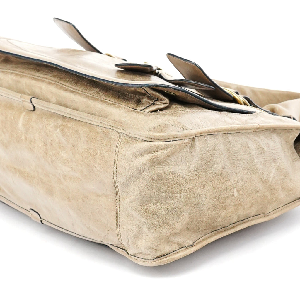 Beige Leather Bay Tote Bag