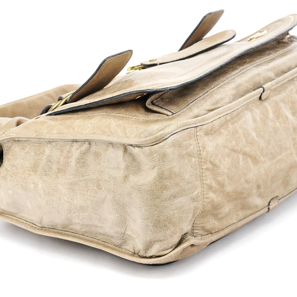 Beige Leather Bay Tote Bag