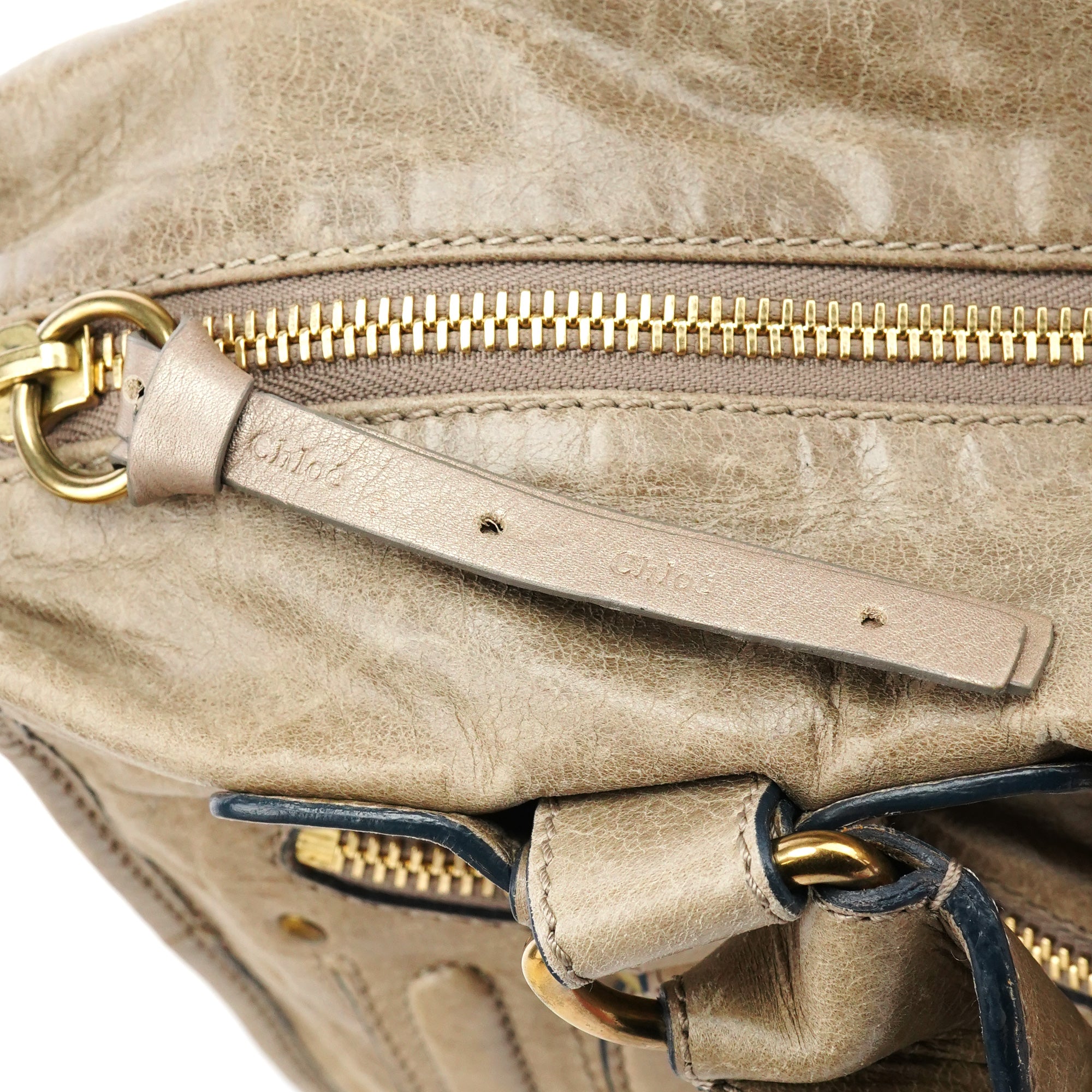 Beige Leather Bay Tote Bag