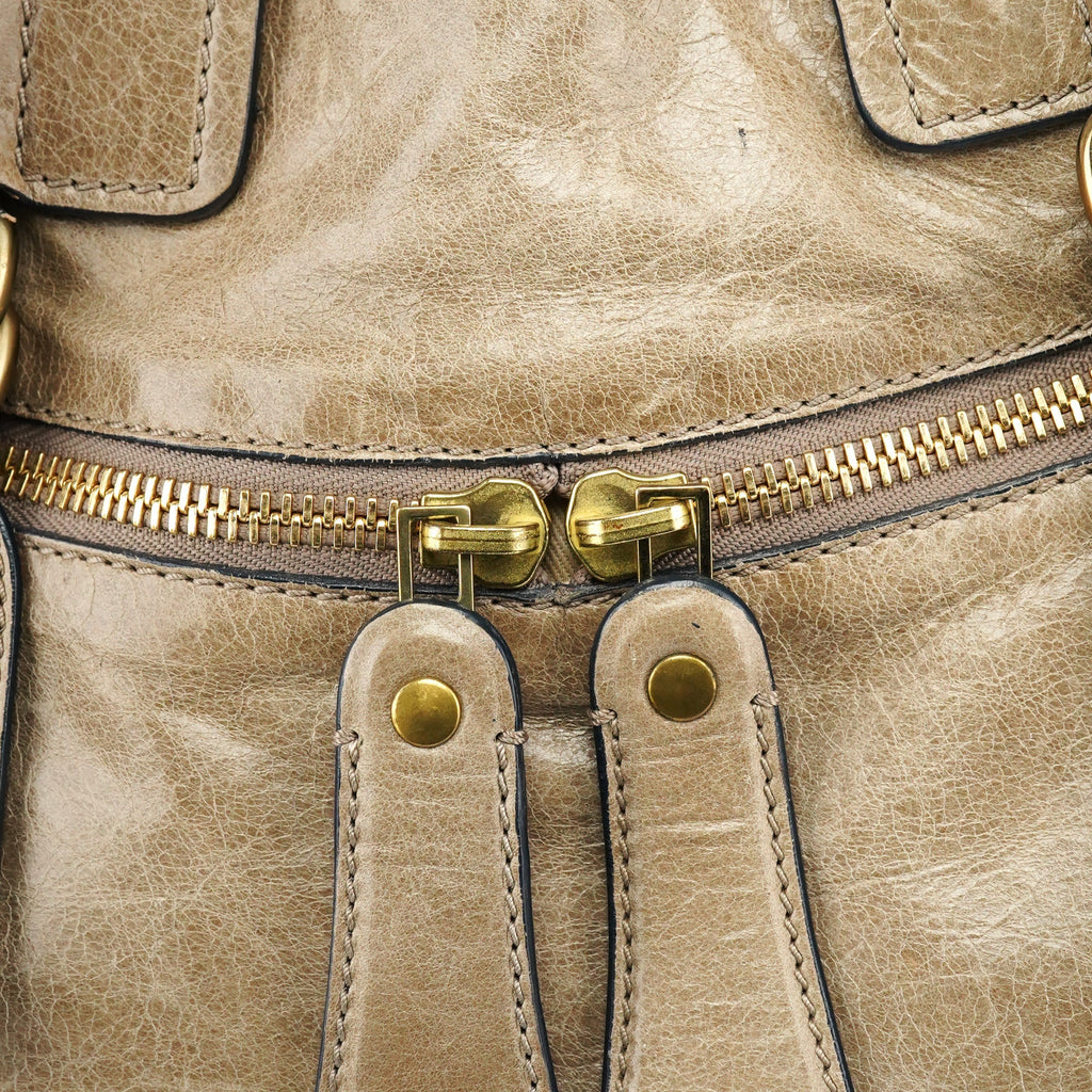 Beige Leather Bay Tote Bag
