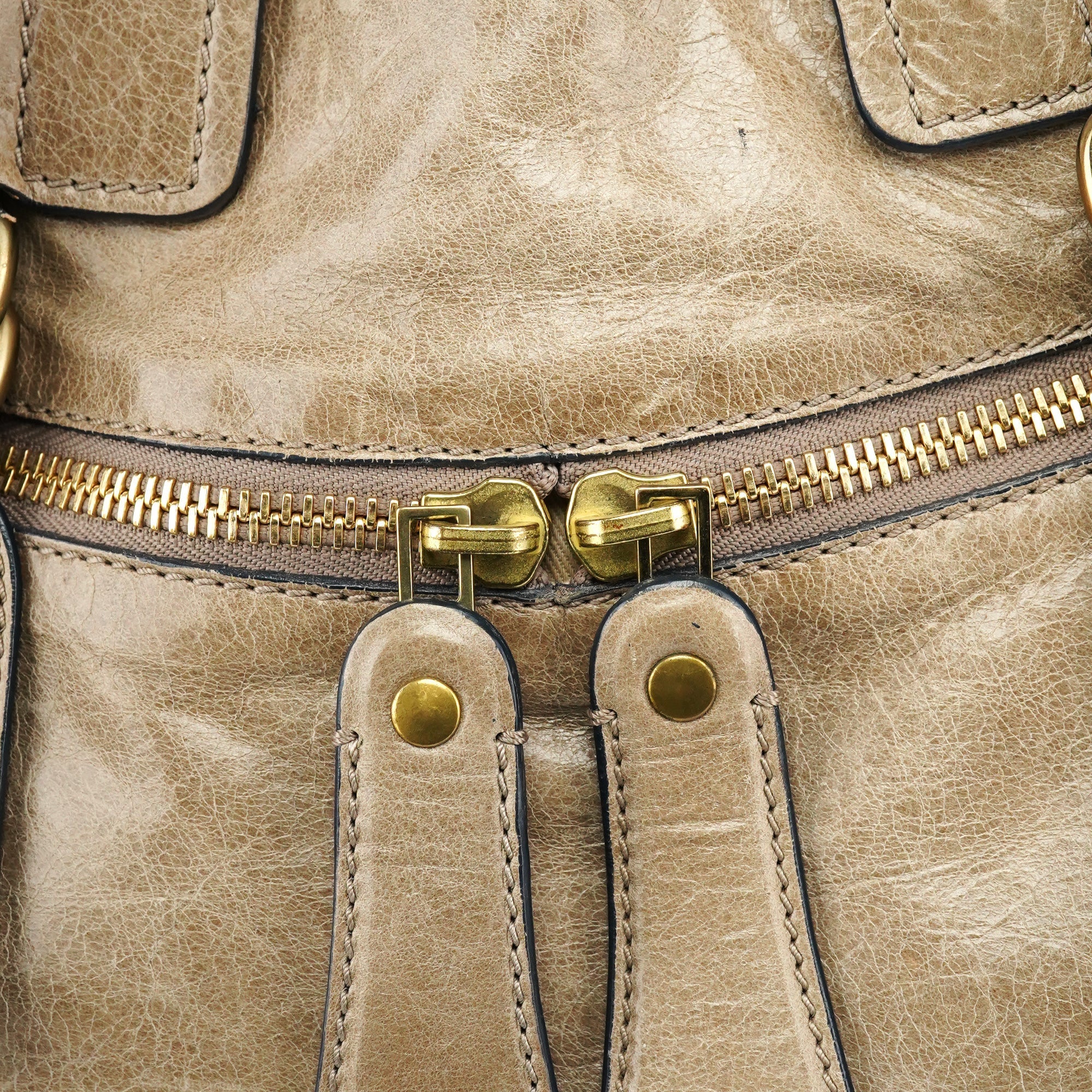 Beige Leather Bay Tote Bag