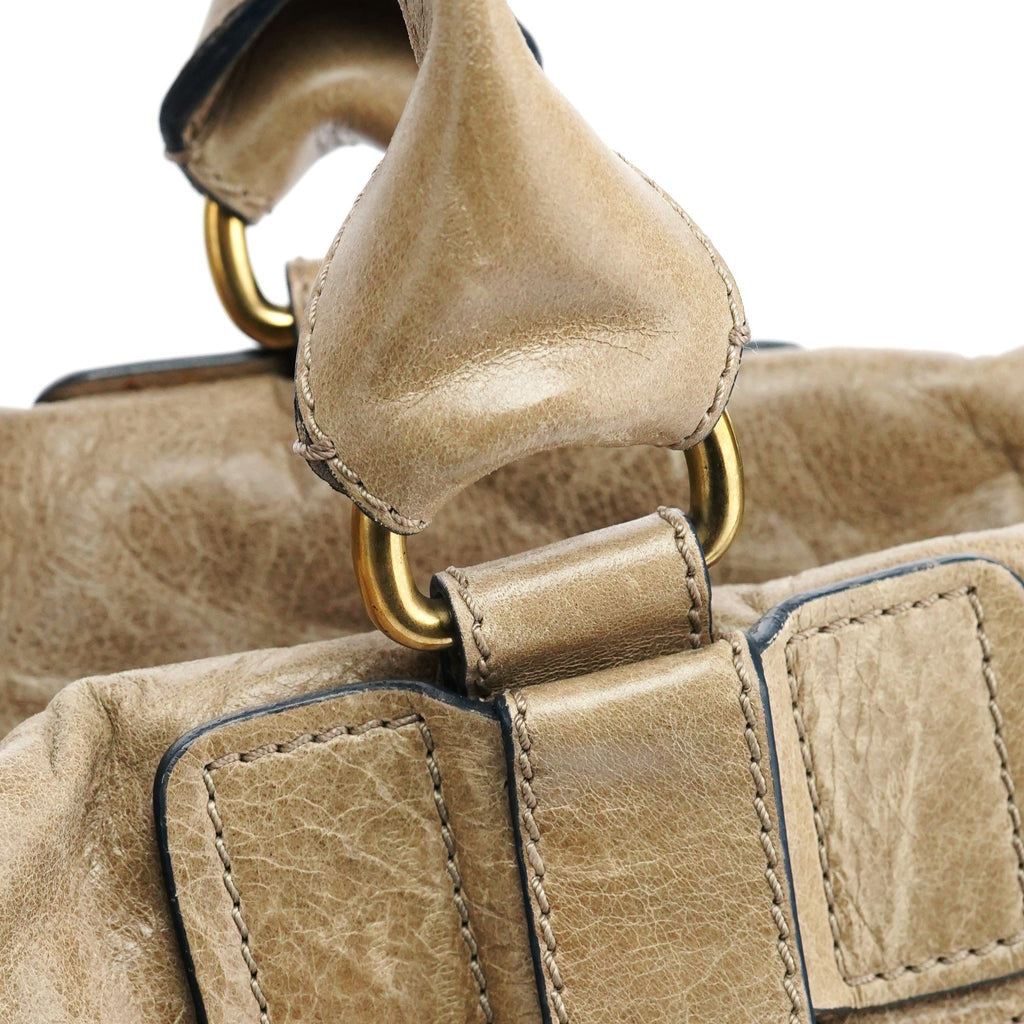 Beige Leather Bay Tote Bag