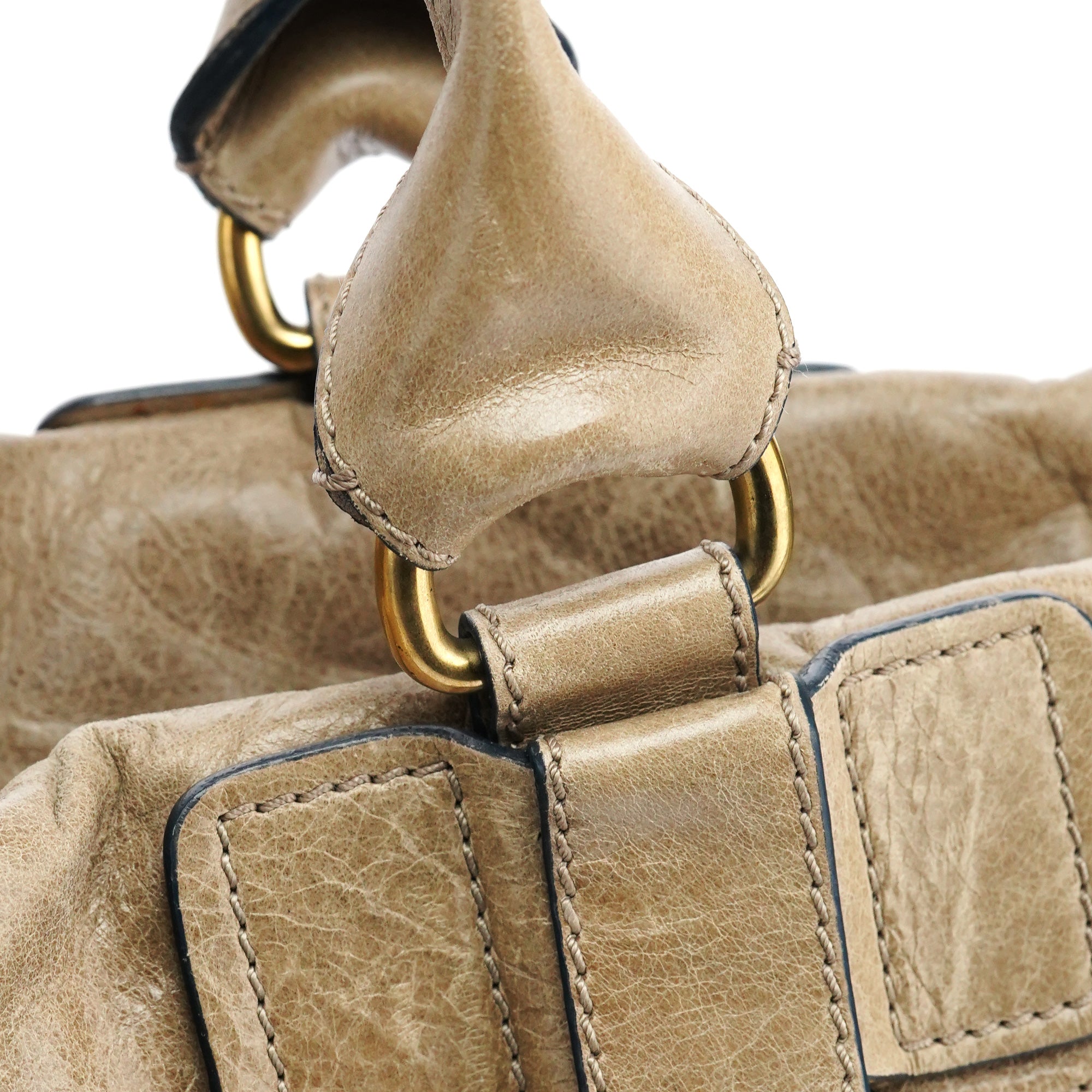 Beige Leather Bay Tote Bag