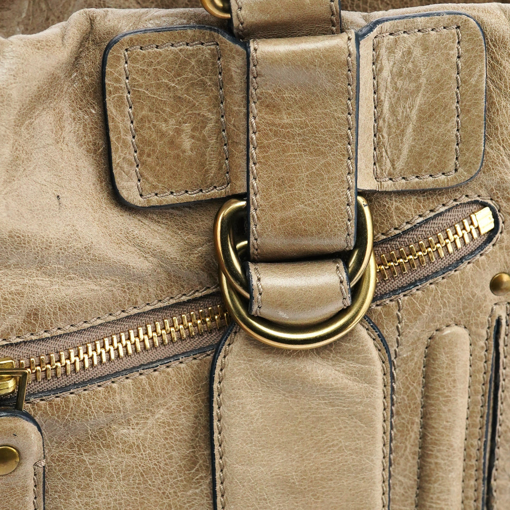 Beige Leather Bay Tote Bag