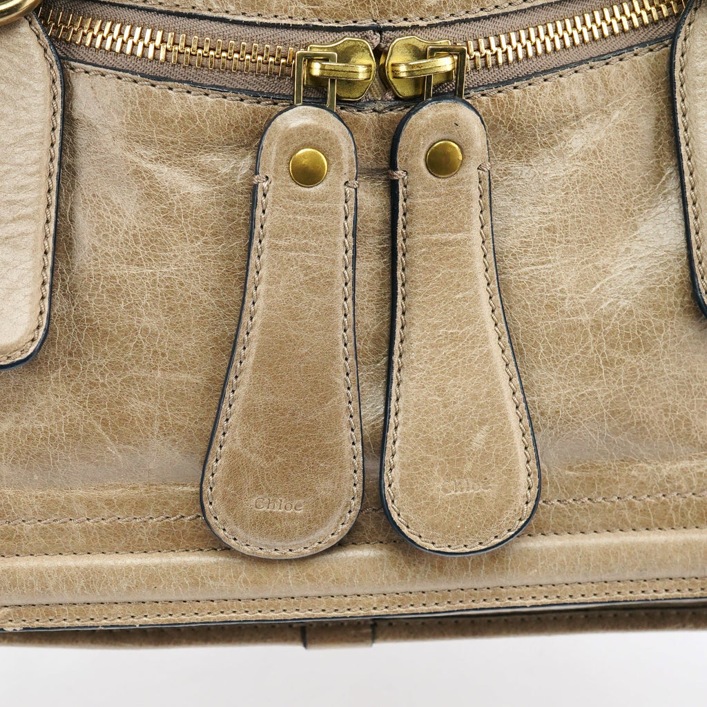 Beige Leather Bay Tote Bag