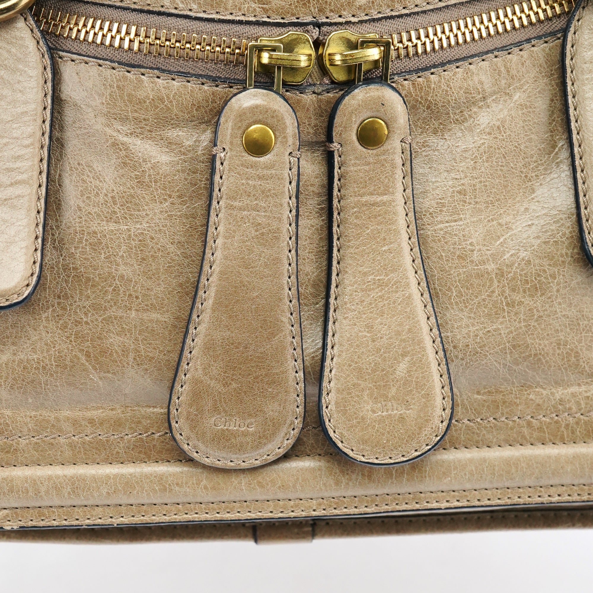 Beige Leather Bay Tote Bag