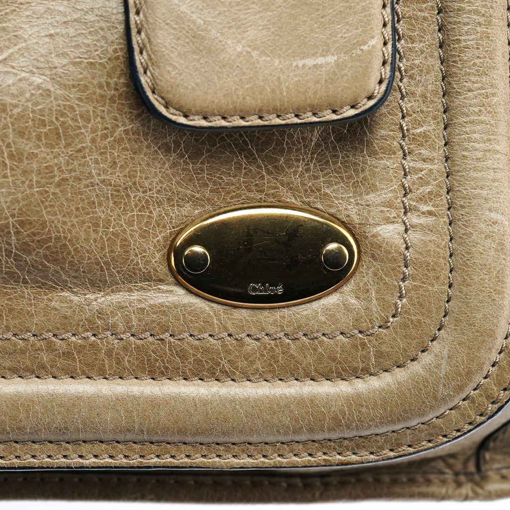 Beige Leather Bay Tote Bag