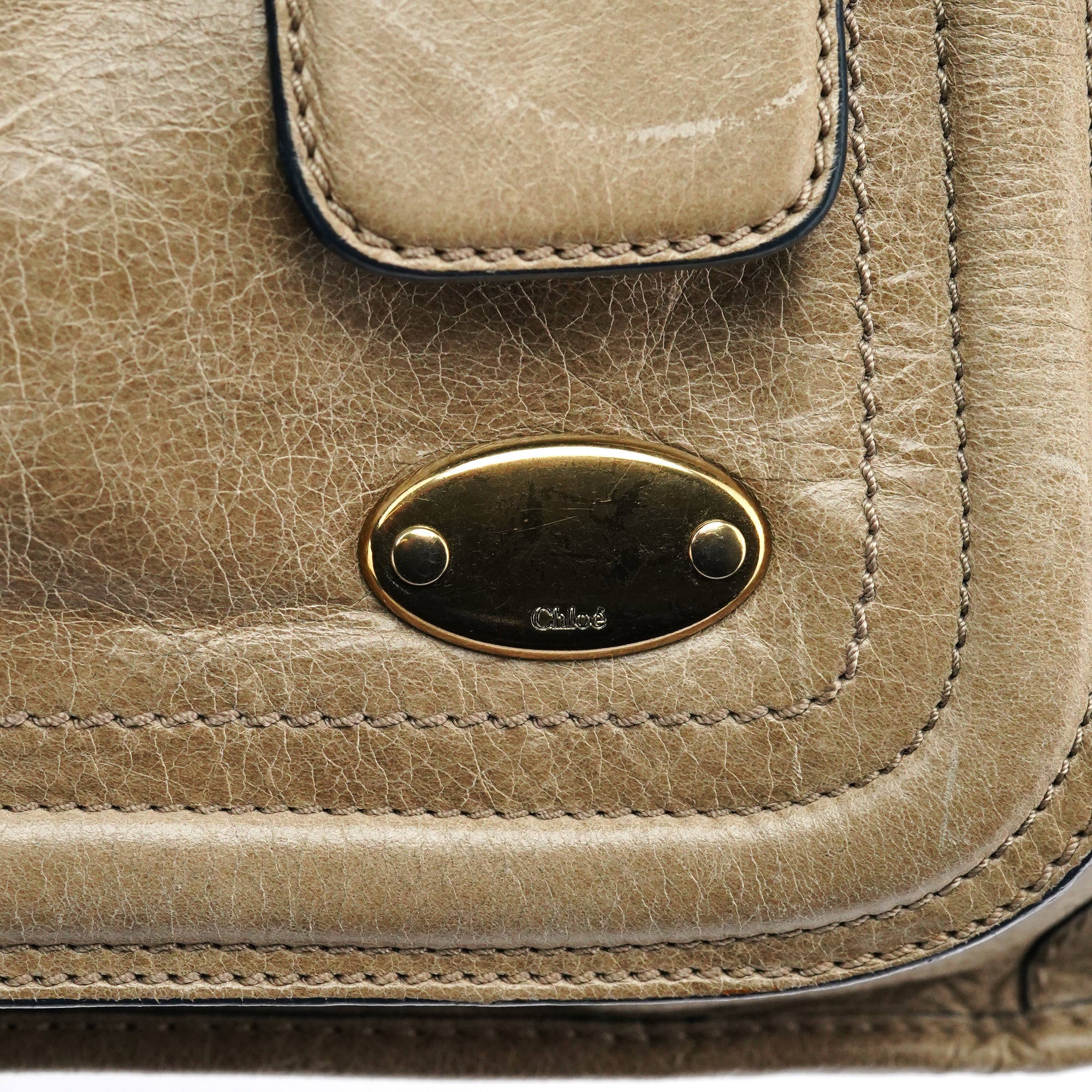 Beige Leather Bay Tote Bag