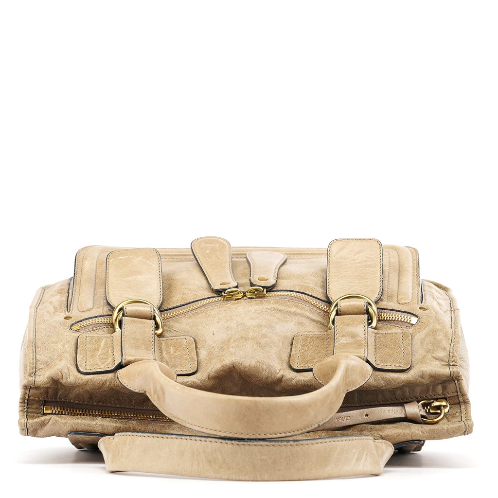 Beige Leather Bay Tote Bag