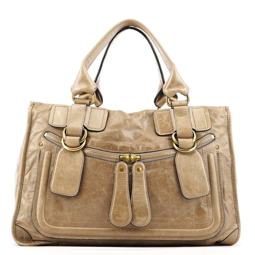 Beige Leather Bay Tote Bag