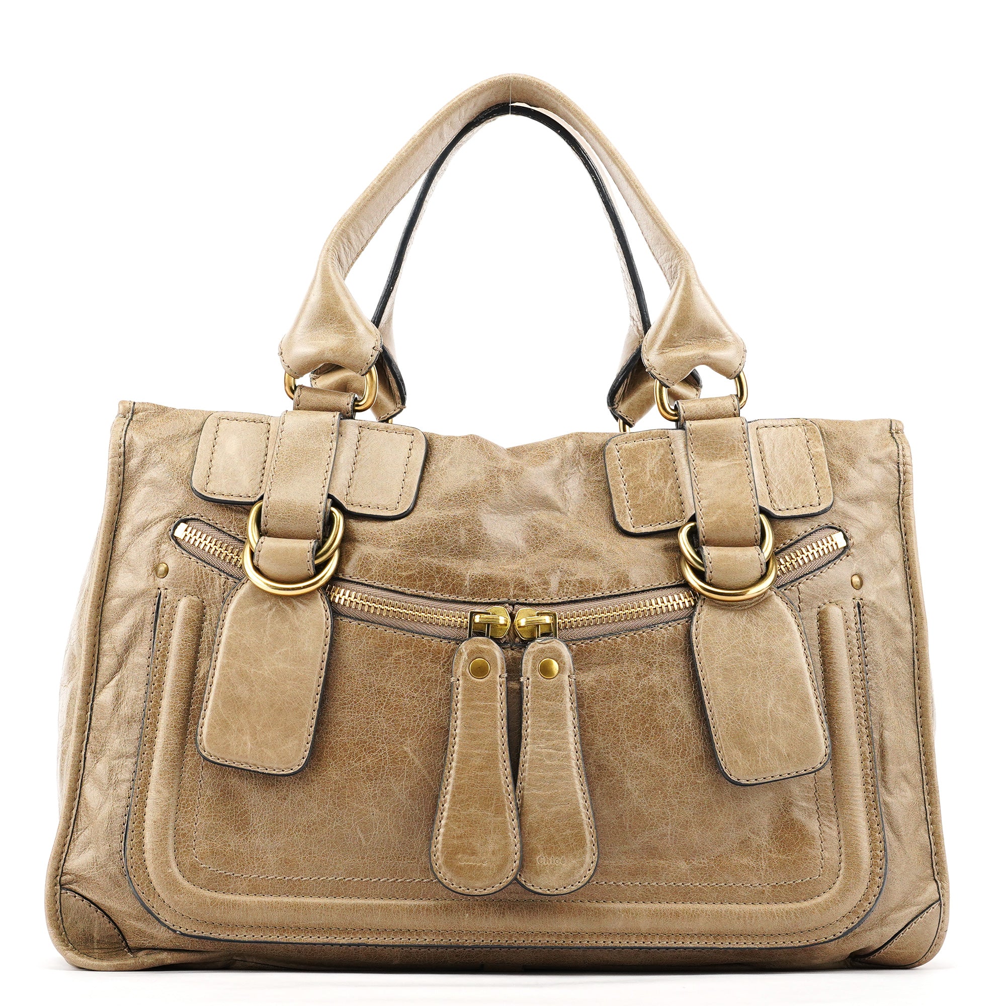 Beige Leather Bay Tote Bag
