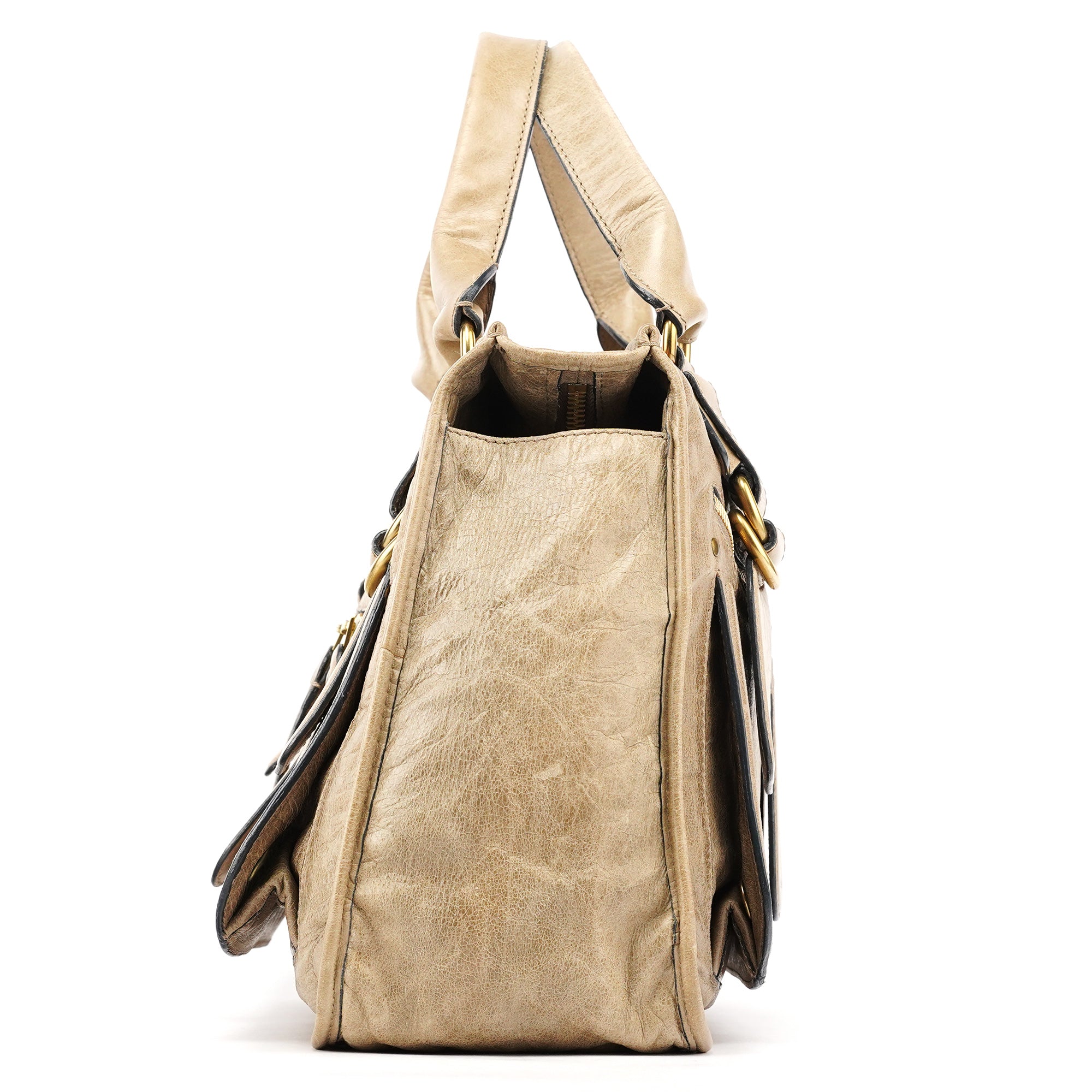 Beige Leather Bay Tote Bag
