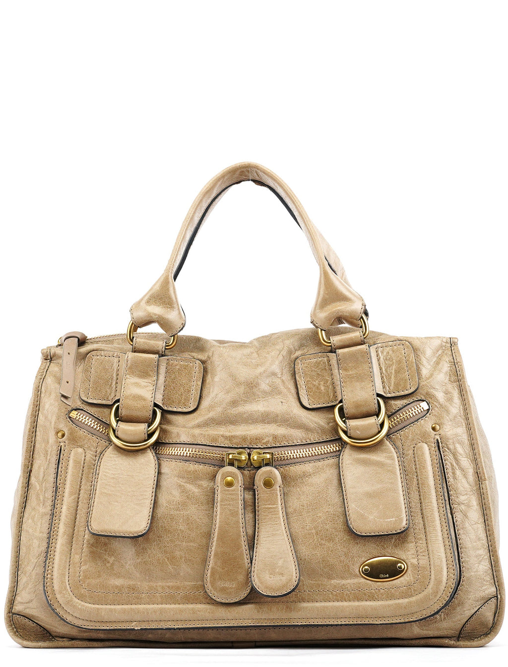 Beige Leather Bay Tote Bag