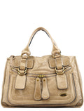 Beige Leather Bay Tote Bag