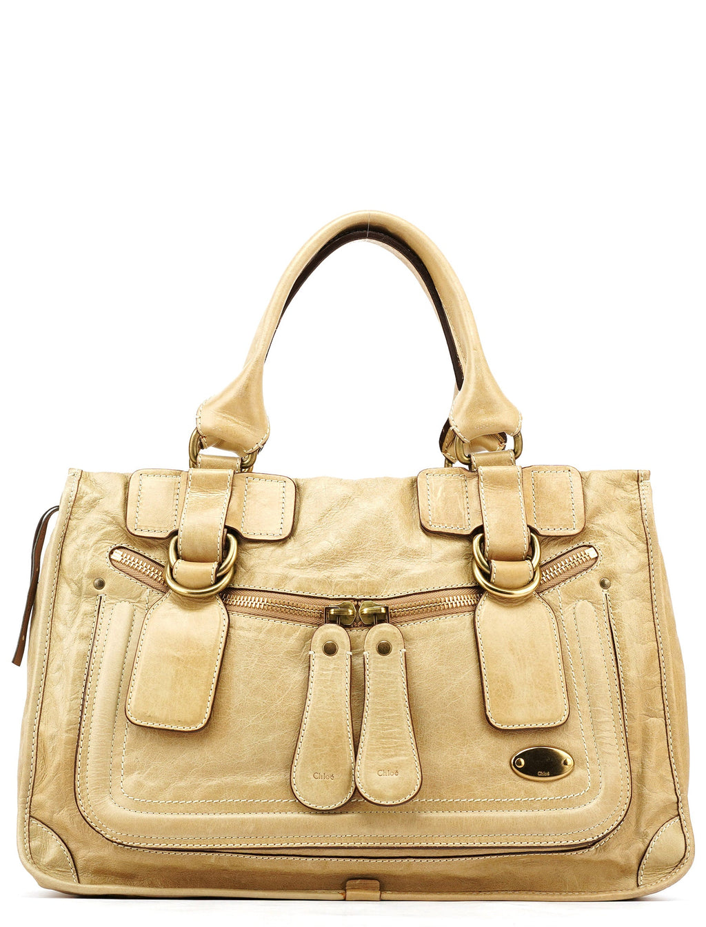 Beige Leather Bay Tote Bag