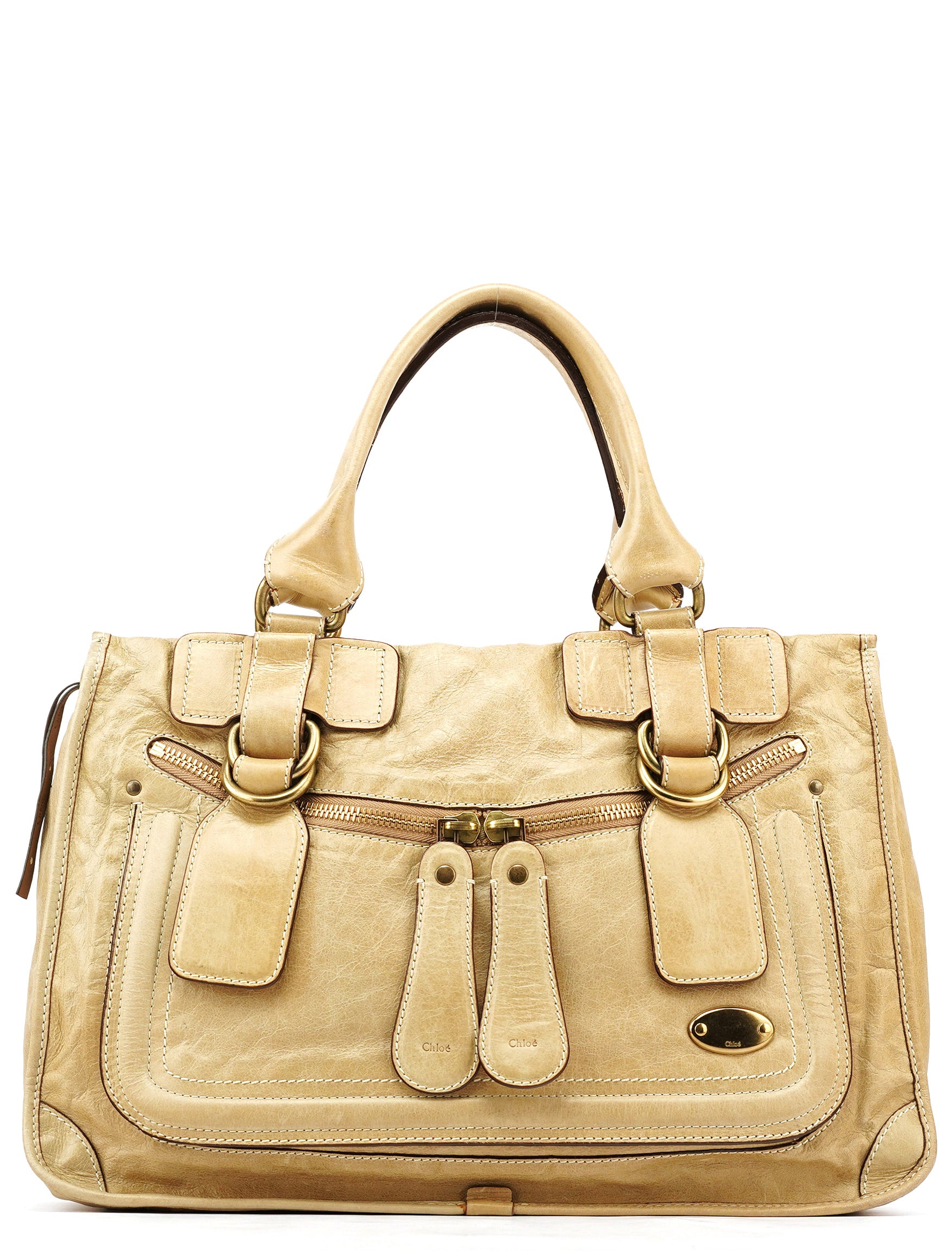 Beige Leather Bay Tote Bag