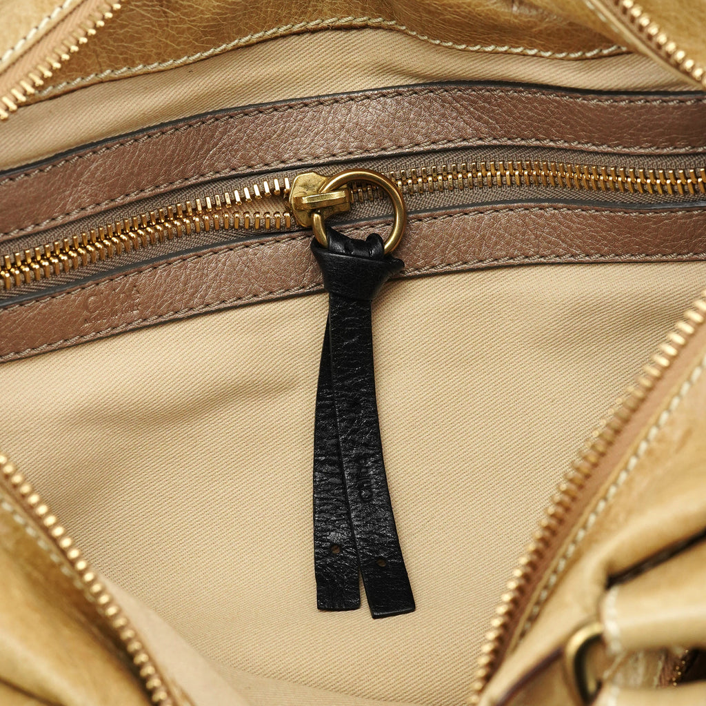 Beige Leather Bay Tote Bag
