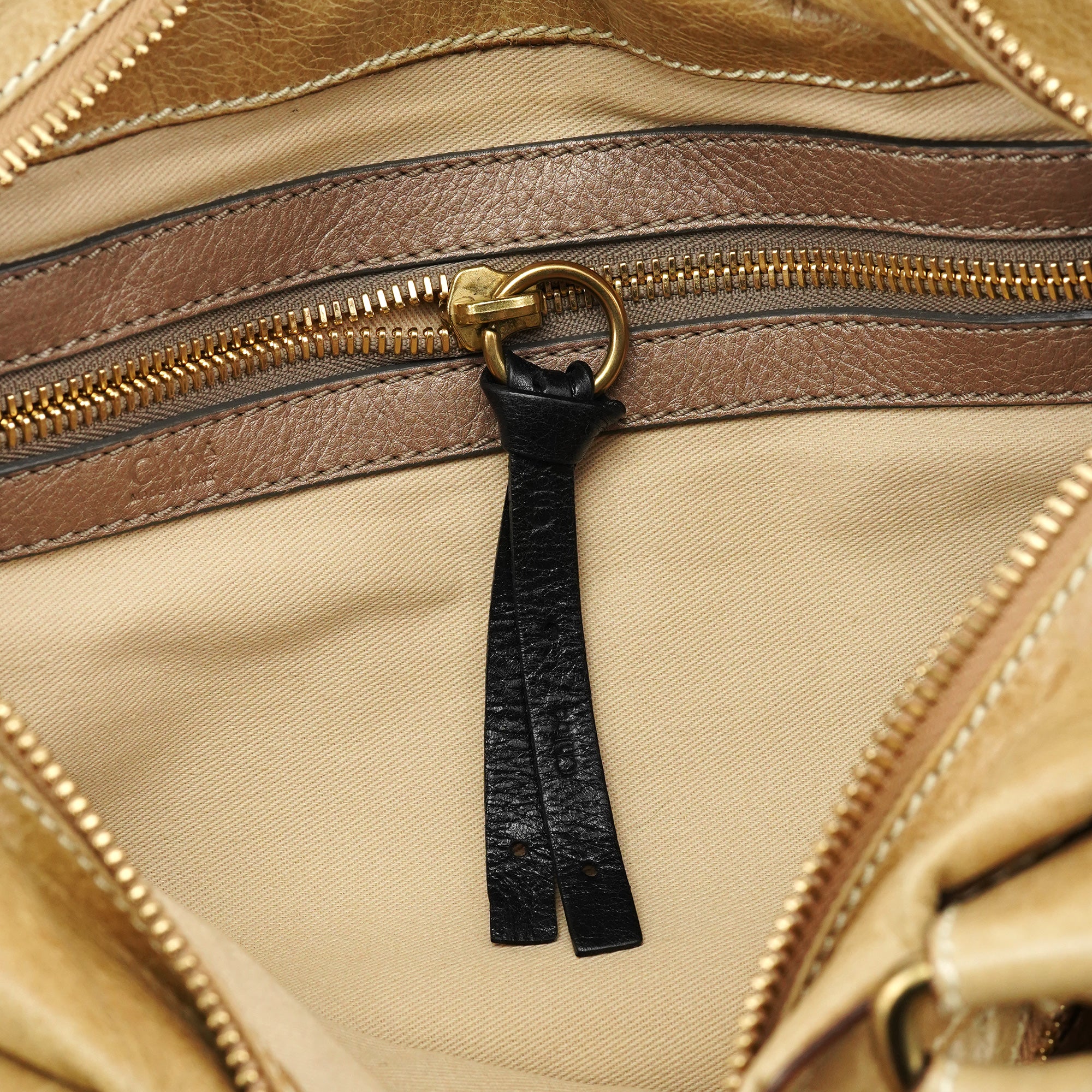 Beige Leather Bay Tote Bag