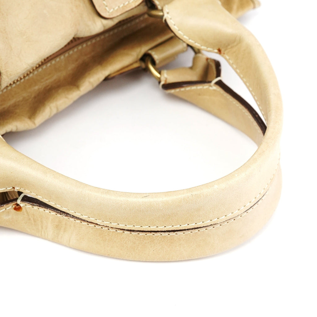 Beige Leather Bay Tote Bag