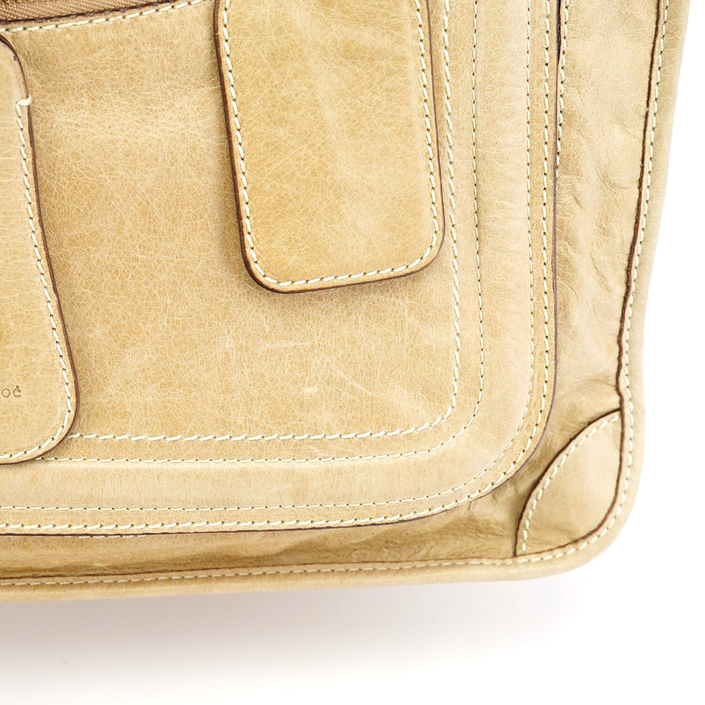 Beige Leather Bay Tote Bag