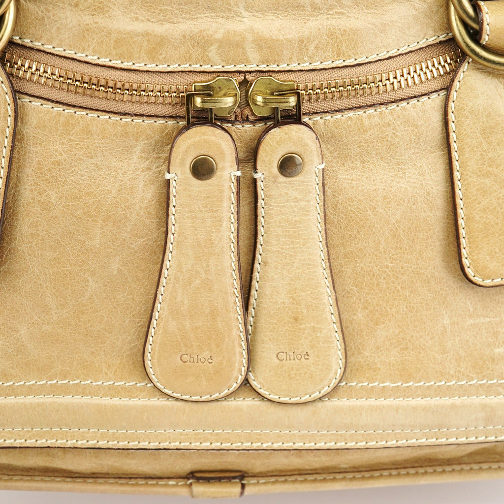 Beige Leather Bay Tote Bag