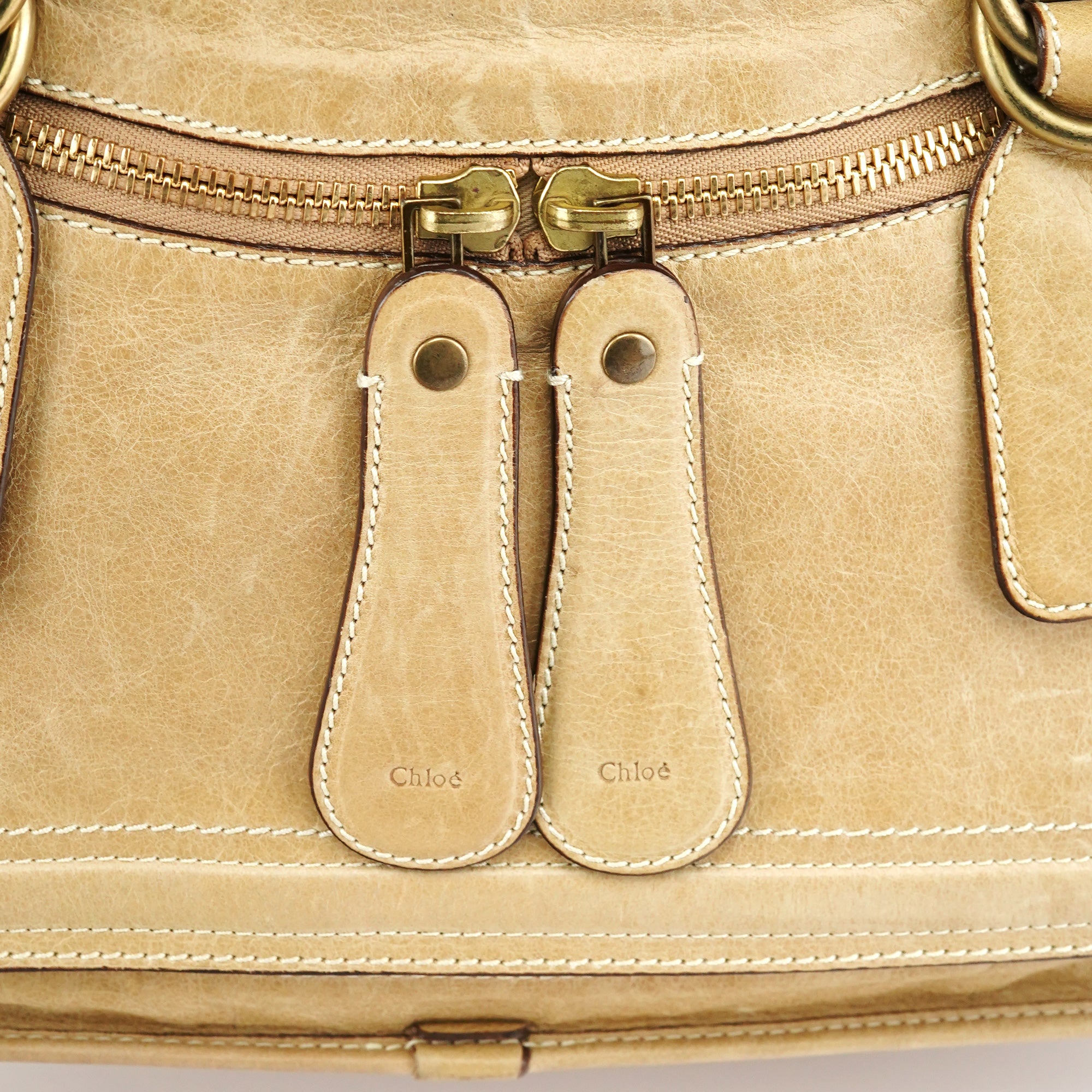 Beige Leather Bay Tote Bag