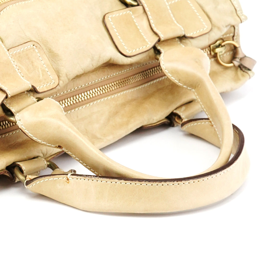 Beige Leather Bay Tote Bag