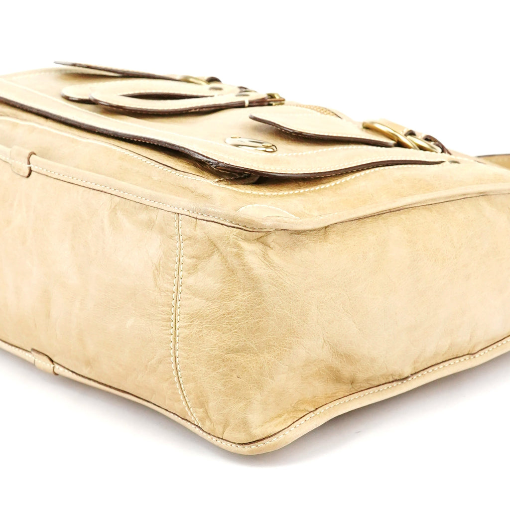 Beige Leather Bay Tote Bag