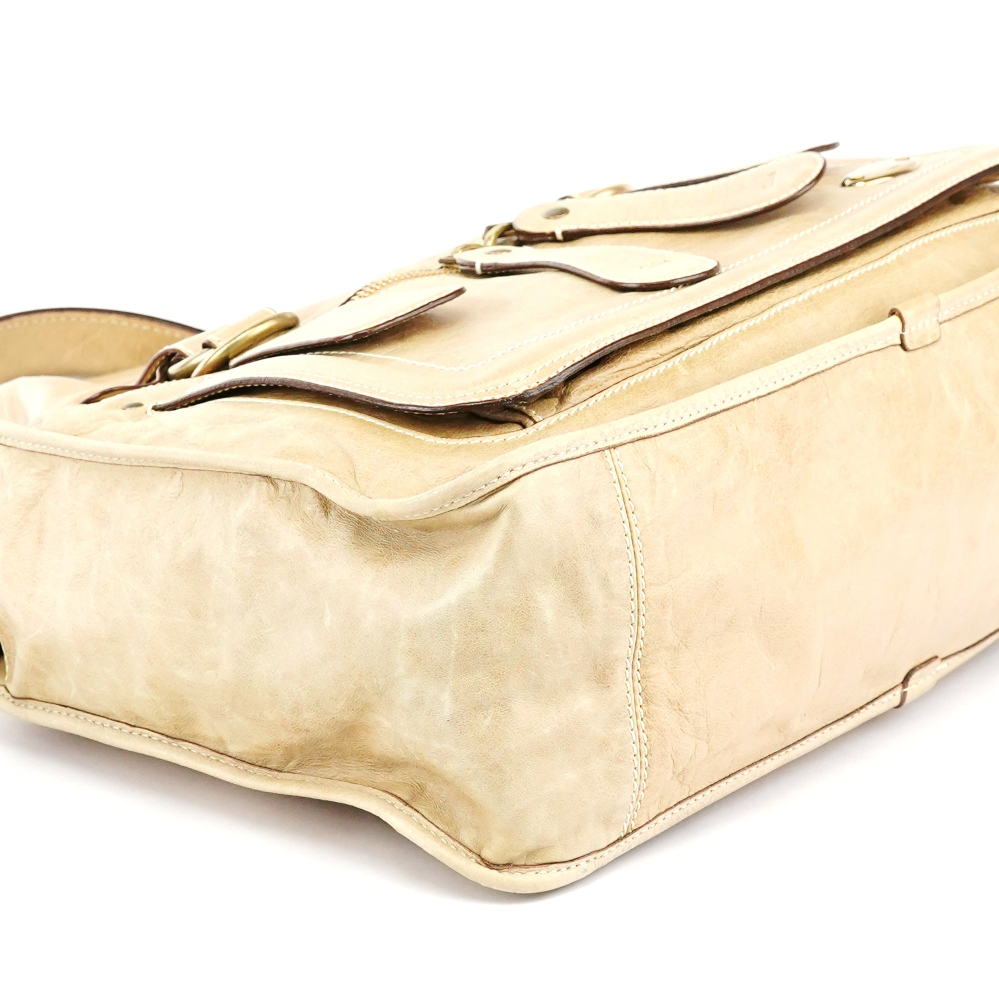 Beige Leather Bay Tote Bag
