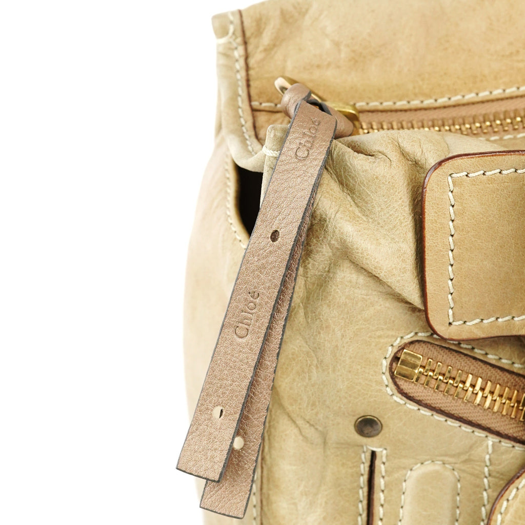 Beige Leather Bay Tote Bag