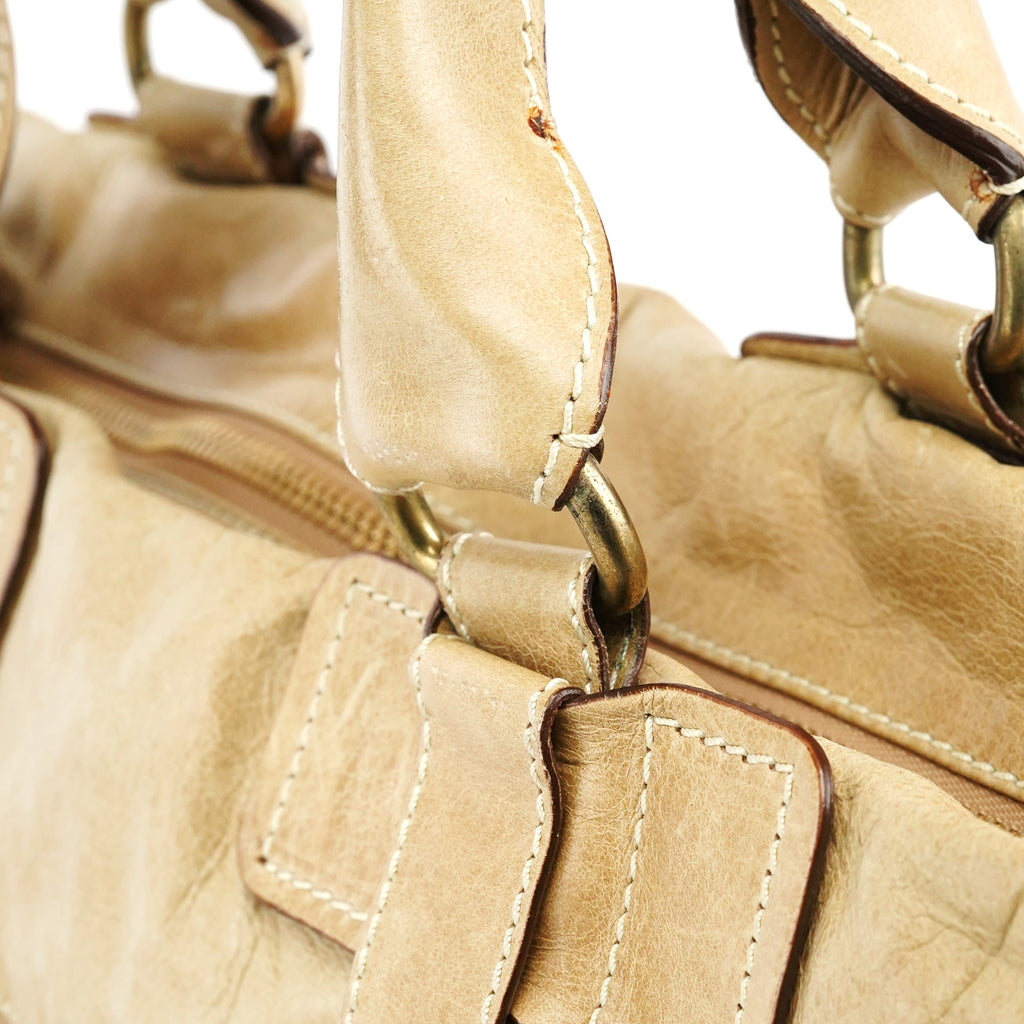 Beige Leather Bay Tote Bag