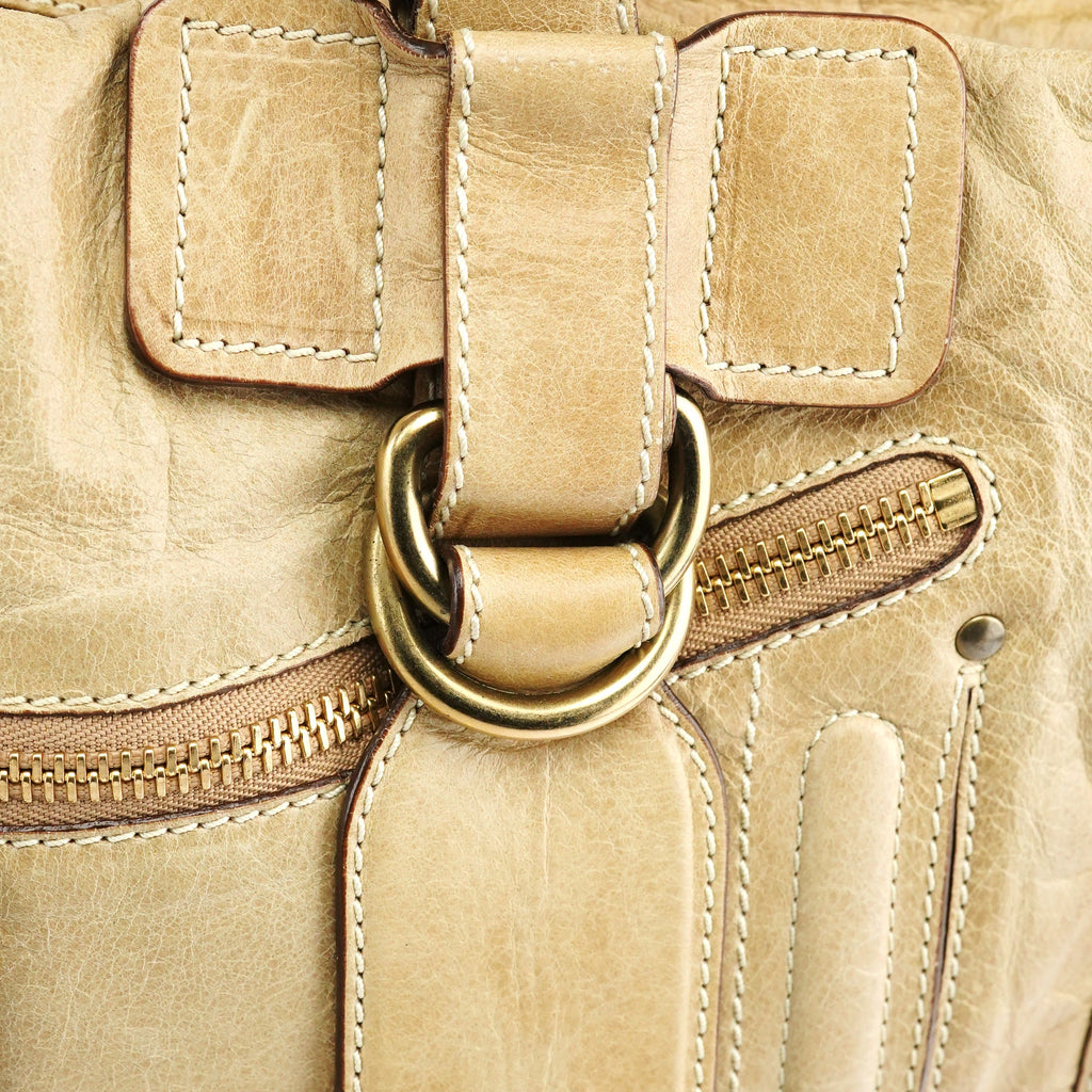 Beige Leather Bay Tote Bag