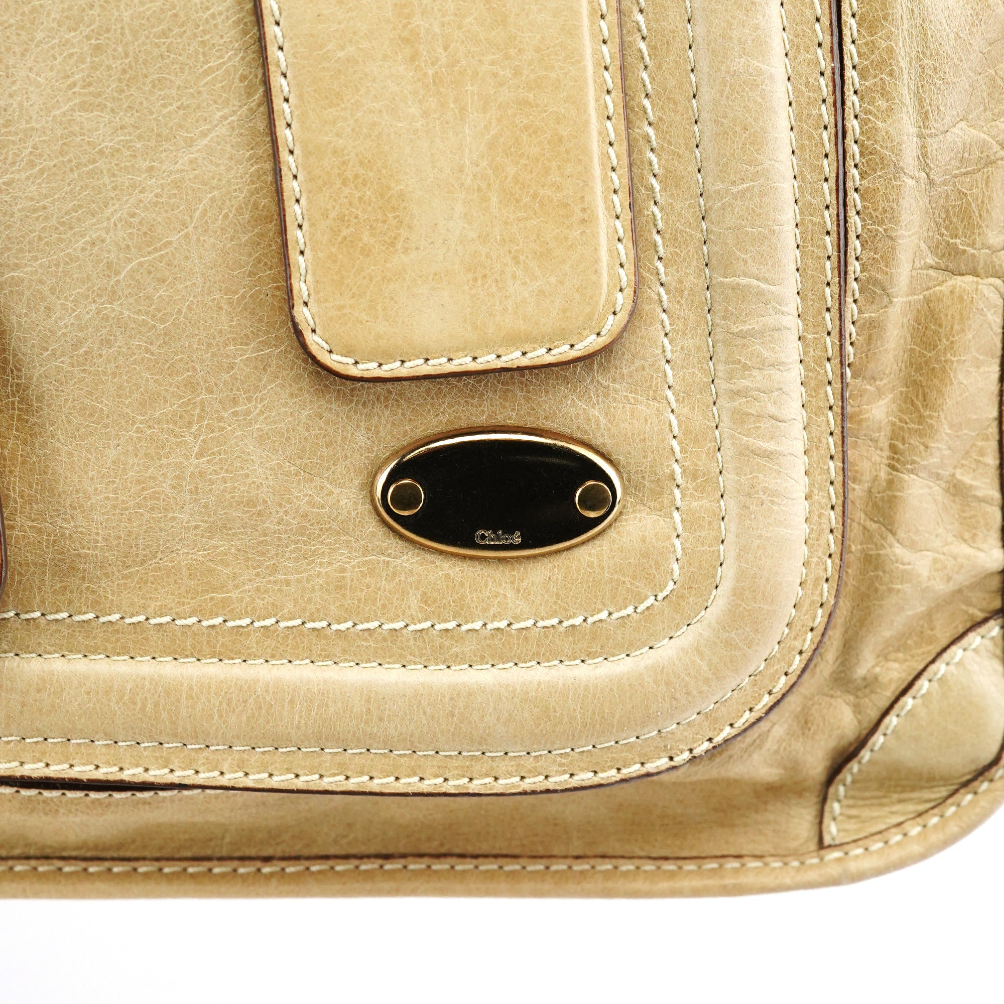 Beige Leather Bay Tote Bag