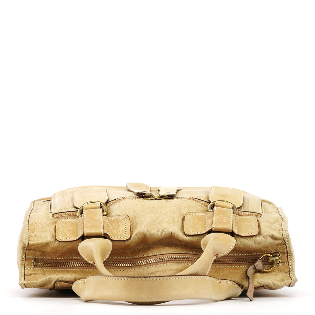 Beige Leather Bay Tote Bag
